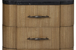 Sunvega Eucalyptus Veneer Nightstand with Stone Top and USB Charging Port