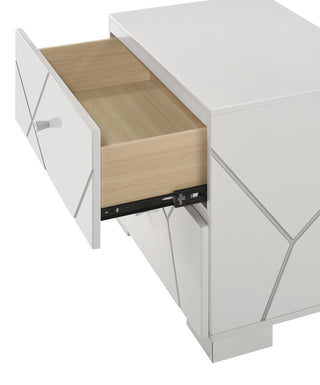 Sunvega Contemporary Nightstand with Geometric Accents and High-Gloss White Finish