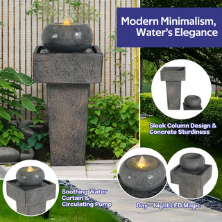 Sunvega LED-Lit Modern Concrete Column Fountain for Patio Porch Oasis