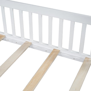Sunvega White Wood House Platform Bed with Guardrail for Kids Full Size