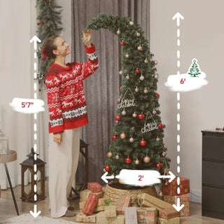 Sunvega Pencil Artificial Xmas Tree with Faux Snow Flocked Full Branch Tips Flame-retardant