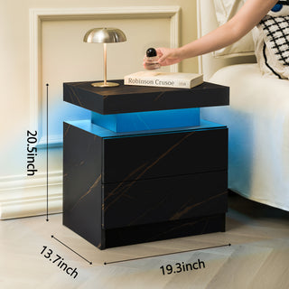 Sunvega Modern LED Nightstand with 2 Drawers Adjustable Lights for Bedroom Living Room
