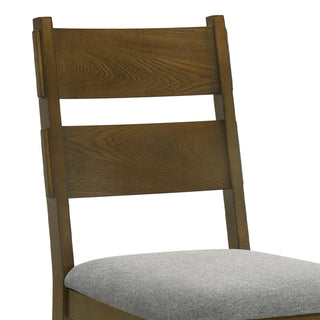 Sunvega Set of Two Dining Chairs with Gray Fabric Seat and Brown Wood Legs