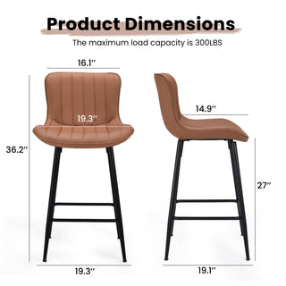 Sunvega Faux Leather Counter Stools Set of 2 with Metal Legs for Kitchen and Dining Room