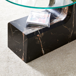 Sunvega Detachable Double-Decker Coffee Table with Anti-Collision Design and MDF Material
