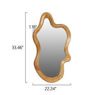 Sunvega Unique Irregular Shaped Wall Mirror with Natural Wood Frame for Clear Reflection