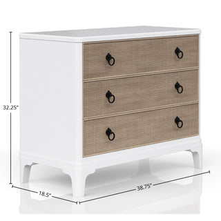 Sunvega White Hall Chest with 3 Storage Drawers and Cane Fronts