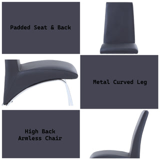 Sunvega PU Leather High Back Armless Dining Chair with Chrome Finish Metal Legs