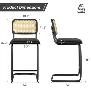 Sunvega Counter Height PU Leather Bar Stools with Rattan Back and Cantilever Design