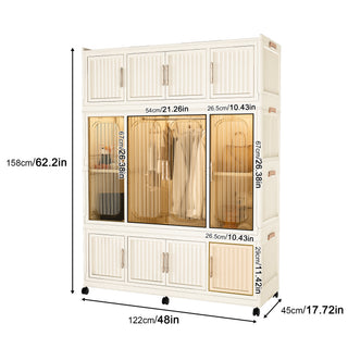 Sunvega Portable Wardrobe Closet Storage Organizer with 9 Magnetic Doors and Hanging Rod