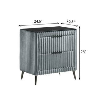 Sunvega Blue Wide Wale Corduroy Upholstery Nightstand with Two Spacious Drawers