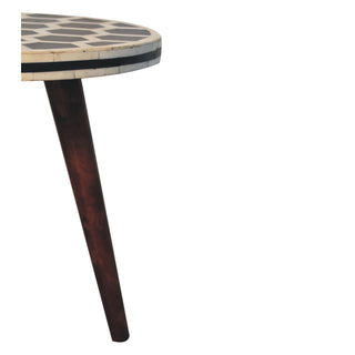 Sunvega Solid Mango Wood Tripod Stool with Beautiful Bone Inlay Top