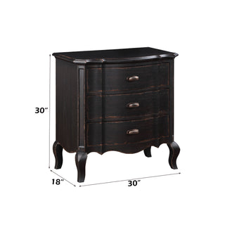 Sunvega Antique Black Finish Nightstand with Three Durable Drawers and Cabriole Legs