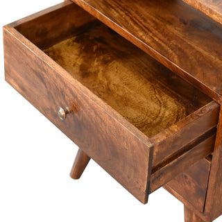 Sunvega Classic Chestnut Mango Wood Nightstand with Brass Knobs and Nordic Legs