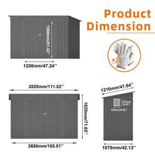 Sunvega 4 x 9 FT Outdoor Metal Storage Shed with Sloping Roof and 6 Vents