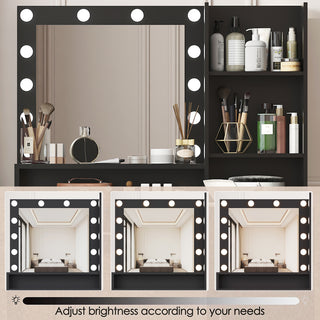 Sunvega Makeup Vanity Desk with Mirror Light and Large Drawer Three Level Storage