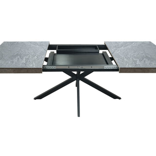 Sunvega Antique Wood Top Rectangular Stretch Dining Table with Storage Box and Black Iron Base
