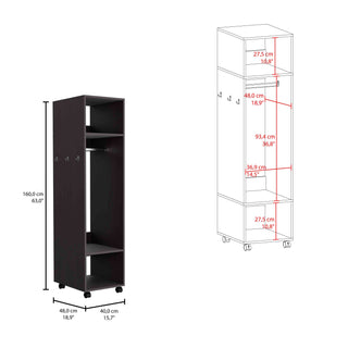 Sunvega 63 Inch Tall Wardrobe with Mirror Three Shelves and Hanging Rod