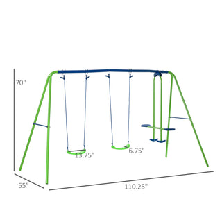 Sunvega Metal A-Frame Swing Set with Two Seats and Glider for Backyard Playground