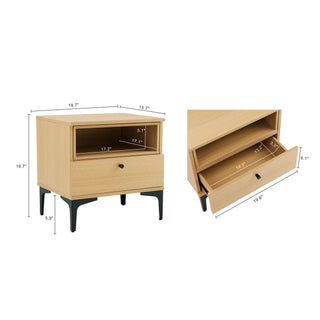 Sunvega Modern Light Oak Nightstand with Drawer and Shelf for Bedroom