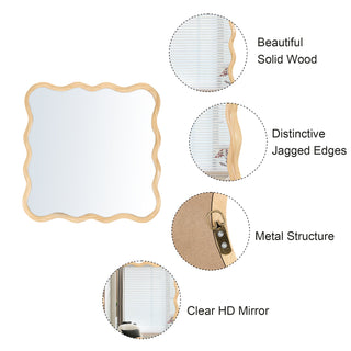 Sunvega Farmhouse Art Deco Wavy Wood Mirror Frame Wall Decor for Bathroom