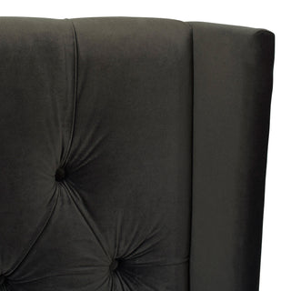 Sunvega King Size Dark Charcoal Grey Velvet Tufted Wingback Bed Frame