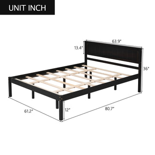 Sunvega Sturdy Wood Platform Bed Frame with Headboard for Queen Size Oak Finish