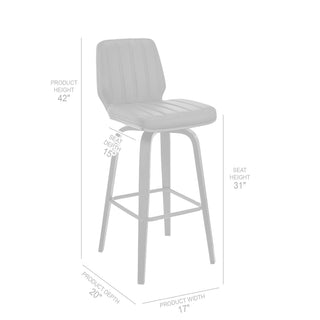 Sunvega 30 Inch Swivel Gray Faux Leather and Black Wood Bar Stool