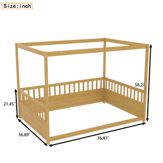 Sunvega Full Size Floor Bed with Canopy Design and Guardrails for Kids