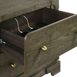 Sunvega Dark Cocoa Transitional Nightstand with Brass Knobs and Dovetail Drawers