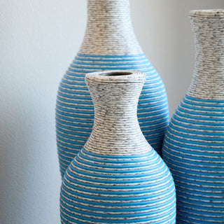 Sunvega Hand-Woven PVC Rattan Vases Set of 3 Brown Farmhouse Floor Decor