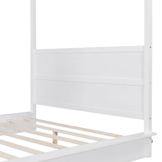 Sunvega Queen Size Wood LED Canopy Bed With Support Slats And Brushed Finish