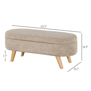 Sunvega 43.3" Teddy Fleece Upholstered Storage Ottoman Bench with Hidden Compartment and Wood Legs