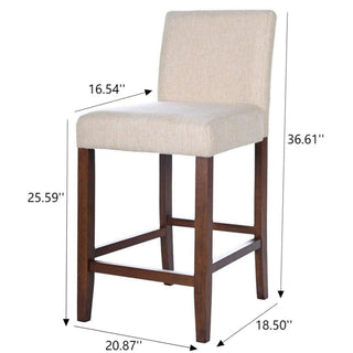 Sunvega Dorian Beige Fabric Counter Chair Set of 2 with Teak Wood Frame