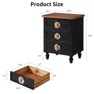 Sunvega Vintage Farmhouse End Table with Floral Knobs and Gourd Legs