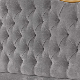 Sunvega Upholstered Queen Bed Frame with Tufted Headboard and Curved Design