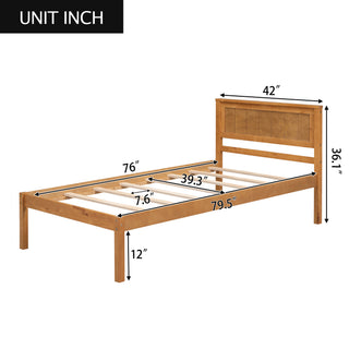 Sunvega Sturdy Wood Platform Bed Frame with Headboard for Queen Size Oak Finish