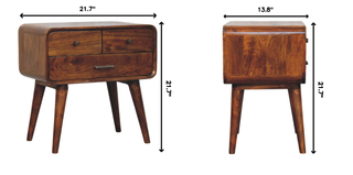 Sunvega Handcrafted Solid Mango Wood Chestnut 3-Drawer Nightstand with Brass Knobs