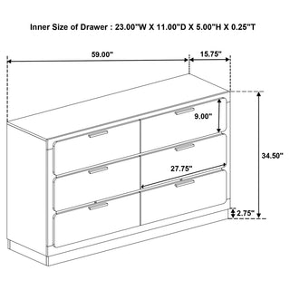 Sunvega Modern 6-Drawer Dresser with Linear Handles and Spacious Storage for Bedroom
