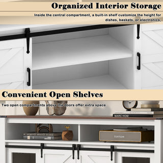 Sunvega Farmhouse Sideboard with Sliding Barn Door Mesh Panels and Open Storage