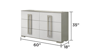 Sunvega Modern White Dresser with Metallic Accents and Six Spacious Drawers