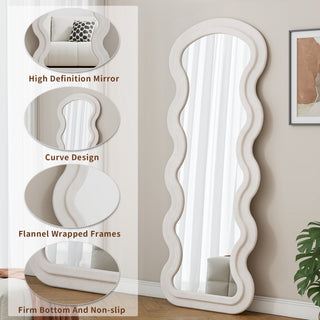 Sunvega Flannel Wavy Full Length Floor Mirror with Stand for Bedroom or Living Room