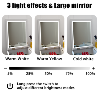Sunvega Makeup Vanity Table with 3-Color LED Mirror and 2 Drawers for Bedroom