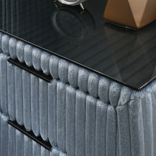 Sunvega Blue Wide Wale Corduroy Upholstery Nightstand with Two Spacious Drawers