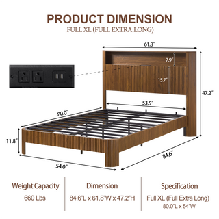 Sunvega Queen Size Bed Frame with Storage Headboard and Built-in Charging Station