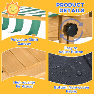 Sunvega Kids Wooden Sandbox with Adjustable Canopy Foldable Bench Seats and Bottom Liner