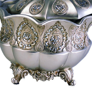 Sunvega Silver and Gold Metallic Polyresin Bowl with British Indian Paisley Design