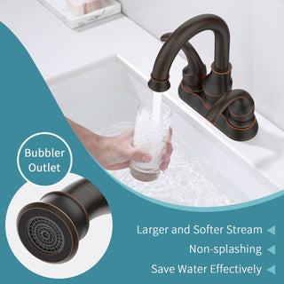 Sunvega Brushed Gold 2-Handle 4-Inch Centerset Vanity Sink Faucet with 360 Degree Rotating Spout
