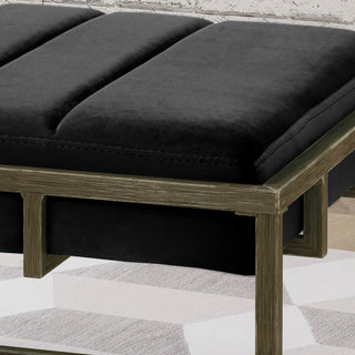 Sunvega Modern Velvet Ottoman Bench with Plush Channel Pleating and Brass Finish