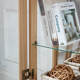 Sunvega American Retro Style Glass Curio Cabinet with Illuminated Display and Mirrored Back